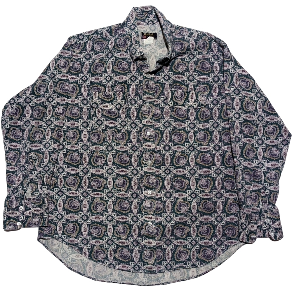 Ruddock Bros Mens Vintage XL Long Sleeve Button Down Green Paisley Western Shirt